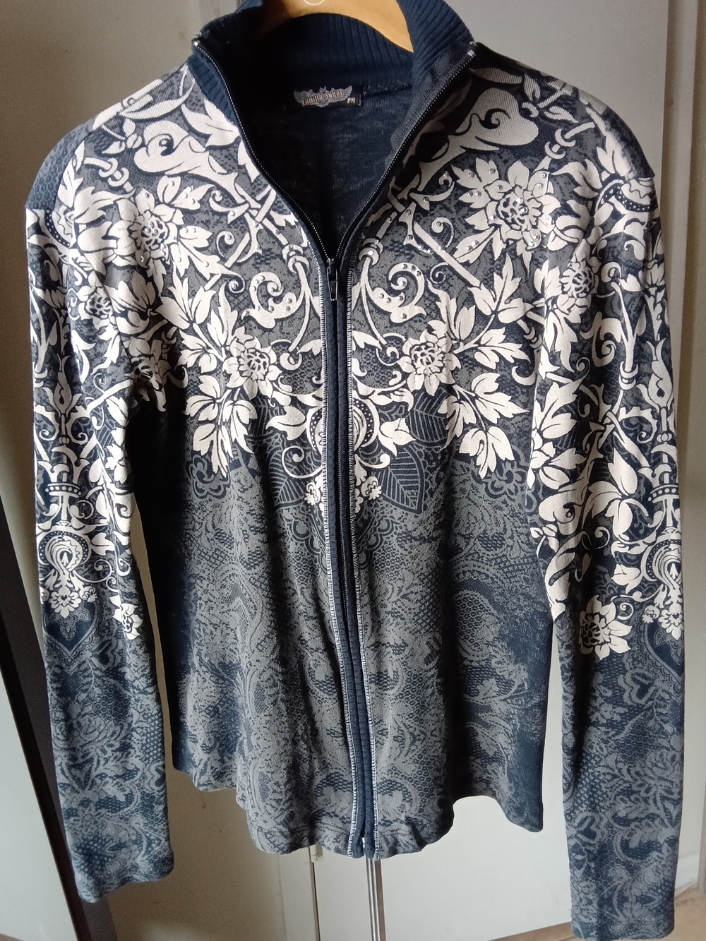 Vanilla Sugar Navy & Cream Floral Zip-Front Shirt Jacket